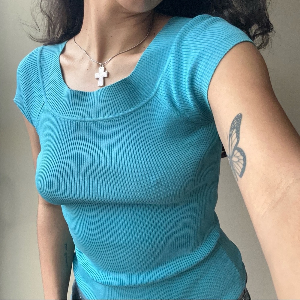 Women's Blue Ribbed Top - Picture 4 of 10
